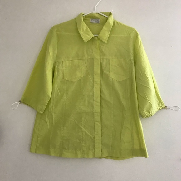 Lime light green button up top shirt with short mid sleeves - Picture 1 of 5